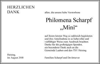 Traueranzeige von Philomena Scharpf von Allgäuer Zeitung,Kempten