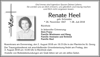 Traueranzeige von Renate Heel von Allgäuer Zeitung, Füssen
