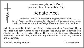 Traueranzeige von Renate Heel von Allgäuer Zeitung, Füssen