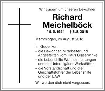 Traueranzeige von Richard Meichelböck von Memminger Zeitung