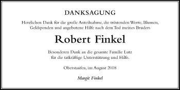Traueranzeige von Robert Finkel von Der Westallgäuer