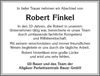 Traueranzeige von Robert Finkel von Allgäuer Zeitung