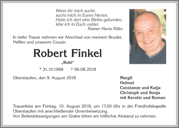 Traueranzeige von Robert Finkel von Allgäuer Anzeigeblatt