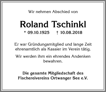 Traueranzeige von Roland Tschinkl von Allgäuer Anzeigeblatt