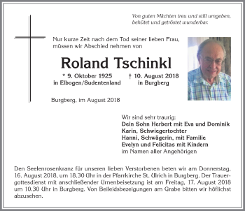 Traueranzeige von Roland Tschinkl von Allgäuer Anzeigeblatt