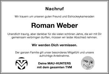 Traueranzeige von Roman Weber von Memminger Zeitung
