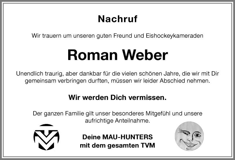  Traueranzeige für Roman Weber vom 04.08.2018 aus Memminger Zeitung