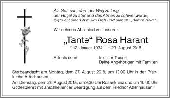 Traueranzeige von Rosa Harant von Memminger Zeitung