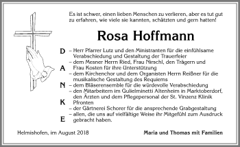 Traueranzeige von Rosa Hoffmann von Allgäuer Zeitung, Kaufbeuren/Buchloe