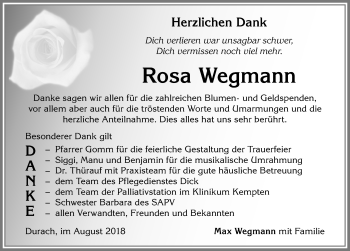 Traueranzeige von Rosa Wegmann von Allgäuer Zeitung,Kempten