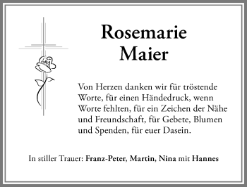 Traueranzeige von Rosemarie Maier von Memminger Zeitung