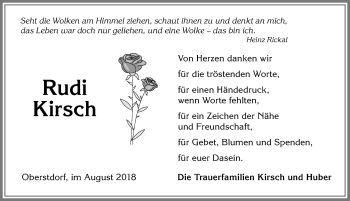 Traueranzeige von Rudi Kirsch von Allgäuer Anzeigeblatt