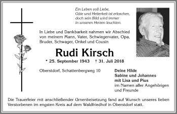 Traueranzeige von Rudi Kirsch von Allgäuer Anzeigeblatt