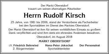Traueranzeige von Rudolf Kirsch von Allgäuer Anzeigeblatt