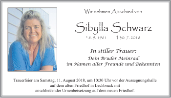 Traueranzeige von Sibylla Schwarz von Allgäuer Zeitung, Füssen