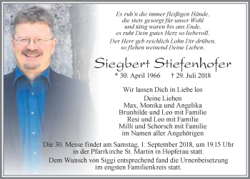 Traueranzeige von Siegbert Stiefenhofer von Allgäuer Zeitung, Füssen