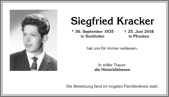 Traueranzeige von Siegfried Kracker von Allgäuer Anzeigeblatt