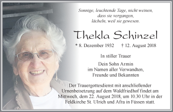 Traueranzeige von Thekla Schinzel von Allgäuer Zeitung, Füssen