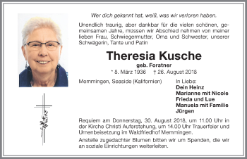 Traueranzeige von Theresia Kusche von Memminger Zeitung