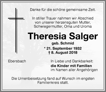 Traueranzeige von Theresia Salger von Allgäuer Zeitung, Marktoberdorf