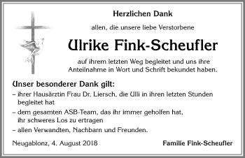 Traueranzeige von Ulrike Fink-Scheufler von Allgäuer Zeitung, Kaufbeuren/Buchloe