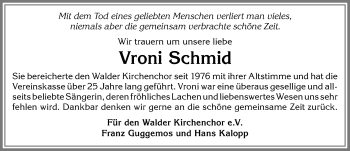 Traueranzeige von Vroni Schmid von Allgäuer Zeitung, Marktoberdorf