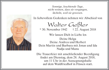 Traueranzeige von Walter Geßler von Allgäuer Zeitung, Füssen