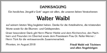 Traueranzeige von Walter Waibl von Allgäuer Zeitung, Füssen