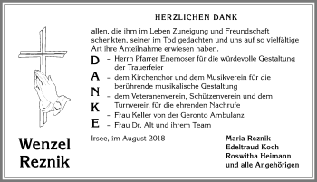 Traueranzeige von Wenzel Reznik von Allgäuer Zeitung, Kaufbeuren/Buchloe