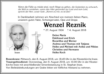 Traueranzeige von Wenzel Reznik von Allgäuer Zeitung, Kaufbeuren/Buchloe