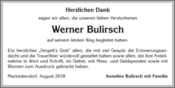 Traueranzeige von Werner Bulirsch von Allgäuer Zeitung, Marktoberdorf