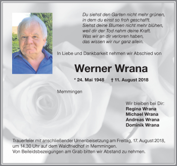 Traueranzeige von Werner Wrana von Memminger Zeitung