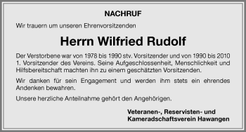 Traueranzeige von Wilfried Rudolf von Memminger Zeitung
