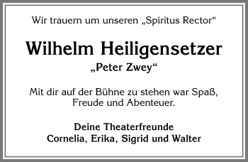 Traueranzeige von Wilhelm Heiligensetzer von Allgäuer Zeitung,Kempten