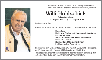 Traueranzeige von Willi Holdschick von Allgäuer Zeitung