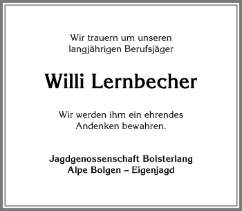 Traueranzeige von Willi Lernbecher von Allgäuer Anzeigeblatt