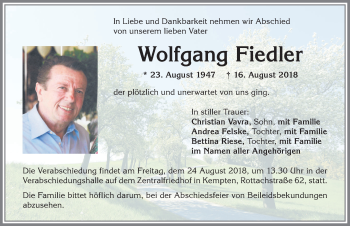 Traueranzeige von Wolfgang Fiedler von Allgäuer Zeitung