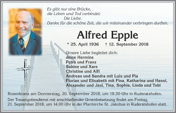 Traueranzeige von Alfred Epple von Allgäuer Zeitung, Marktoberdorf