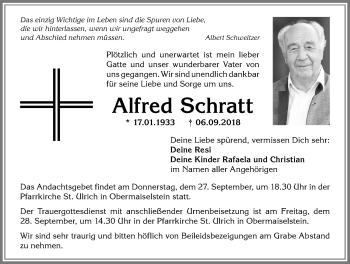 Traueranzeige von Alfred Schratt von Allgäuer Anzeigeblatt