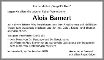 Traueranzeige von Alois Bamert von Allgäuer Anzeigeblatt