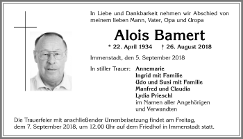 Traueranzeige von Alois Bamert von Allgäuer Anzeigeblatt