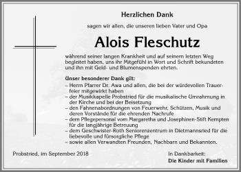 Traueranzeige von Alois Fleschutz von Allgäuer Zeitung,Kempten