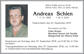 Traueranzeige von Andreas Schien von Allgäuer Anzeigeblatt
