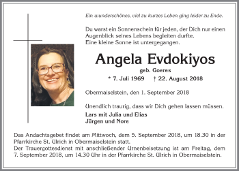 Traueranzeige von Angela Evdokiyos von Allgäuer Anzeigeblatt