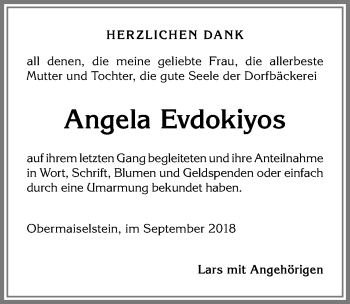 Traueranzeige von Angela Evdokiyos von Allgäuer Anzeigeblatt