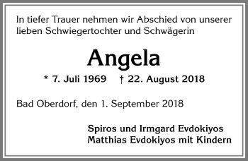 Traueranzeige von Angela Evdokiyos von Allgäuer Anzeigeblatt