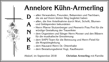 Traueranzeige von Annelore Kühn-Armerling von Allgäuer Zeitung, Marktoberdorf