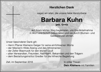 Traueranzeige von Barbara Kuhn von Memminger Zeitung