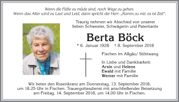 Traueranzeige von Berta Böck von Allgäuer Anzeigeblatt