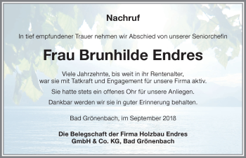 Traueranzeige von Brunhilde Endres von Allgäuer Zeitung